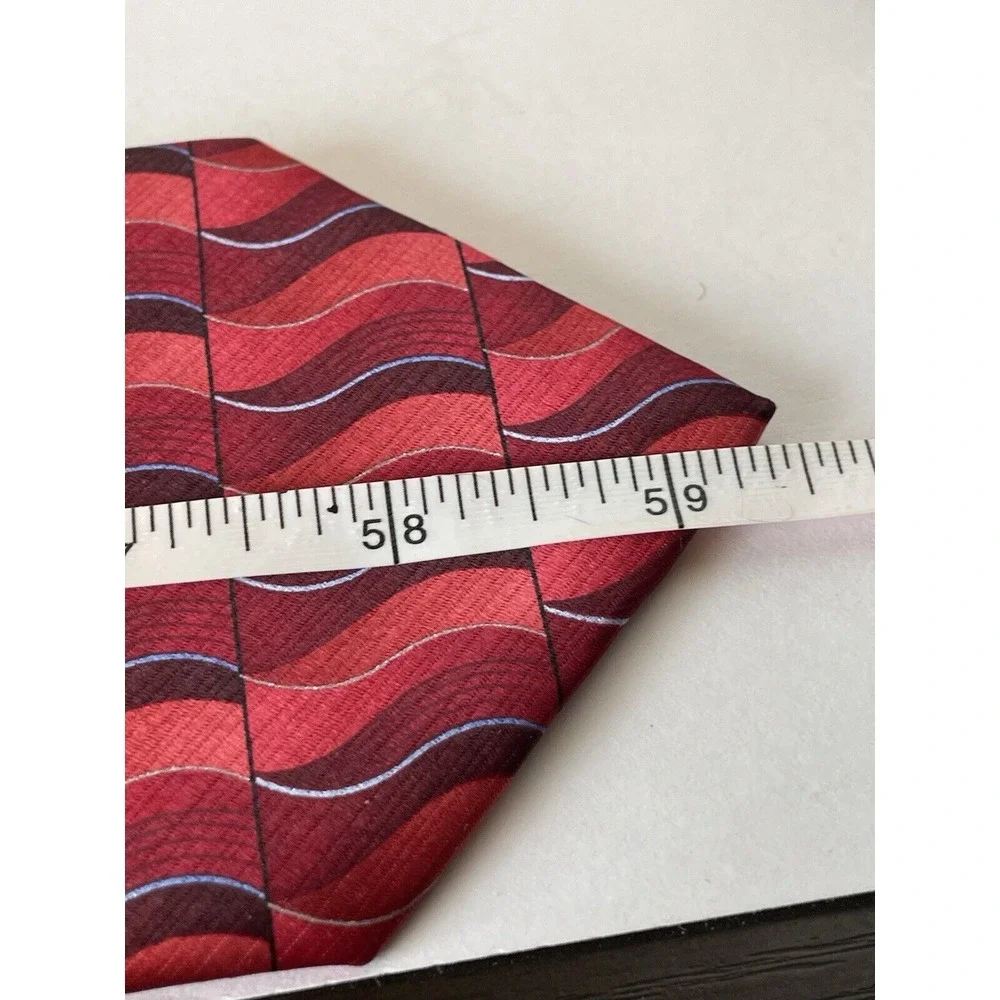 VTG DON LOPER Red Burgundy Abstract USA Made Wide 100% Silk‎ Necktie Tie